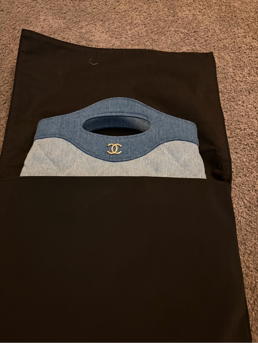 NWT CHANEL shopper 31 (nano)  Quilted Denim Mini Top-Handle Bag in Blue - Picture 15 of 16